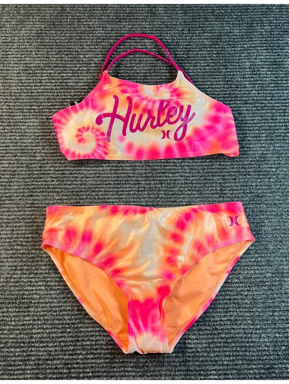NWT Hurley Girls 2-Piece Tie-Dye Bikini Swimsuit Set, Size XL (16) MSRP $42